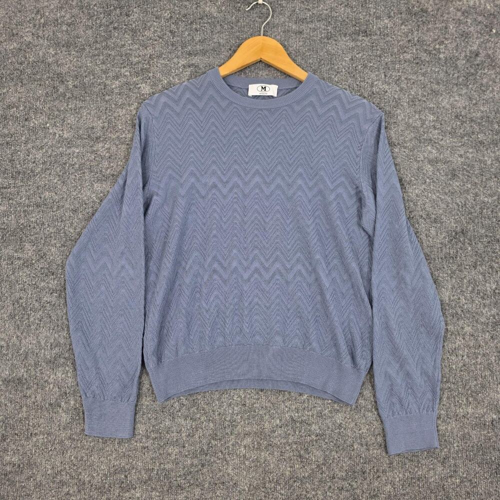 Missoni Sweater Mens Small Blue Geometric Knit Crewneck Preppy Designer Luxury